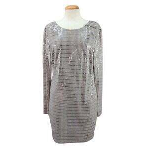 VENUS Silver Long Sleeve Dess Metallic Sequined Disco Night Out Party Size Large